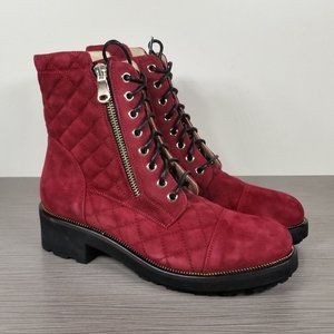 Ron White Tiffany Quilted Combat Booties, Red Suede, Womens Size 6 / 36